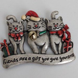 AJMC Cat Trio Christmas Friends Are a Gift...Lapel Brooch Pin